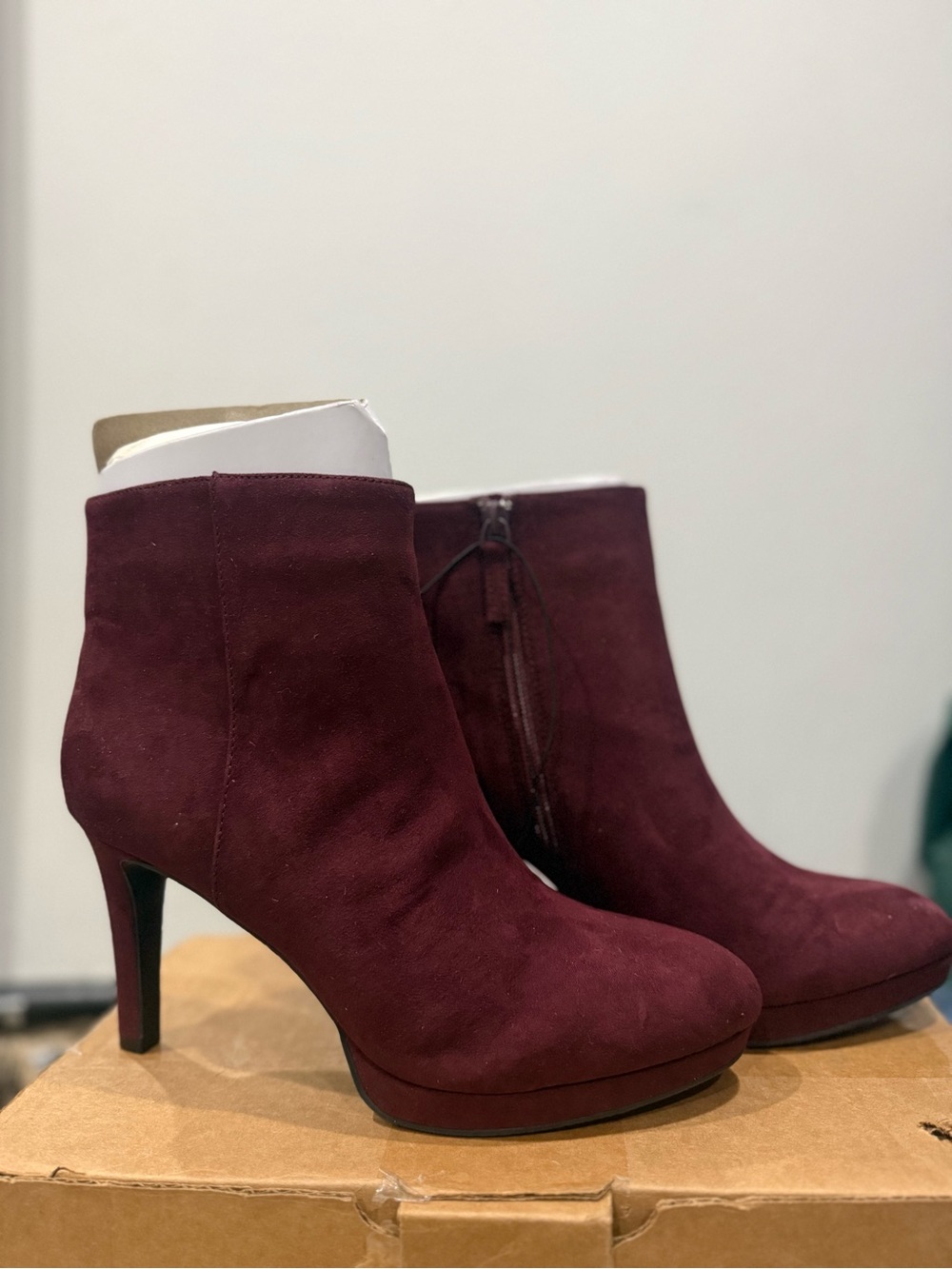 Violet & Red- Suede Burgundy Ankle Booties with Heel